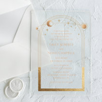 Celestial Gold Sun Moon Astronomy Wedding Acrylic Invitations