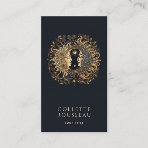 Celestial Gold Sun Moon Black Business Card