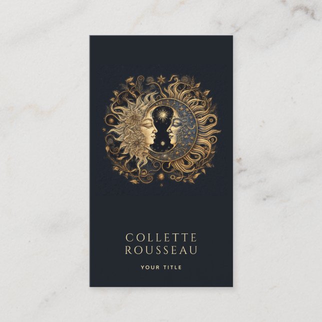Celestial Gold Sun Moon Black Business Card (Front)