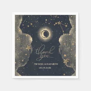 Celestial Gold Sun,Moon,Clouds Stars Night Sky Napkins