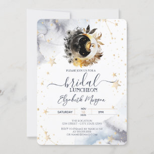 Celestial Gold Sun,Moon,Flowers Bridal Luncheon Invitation