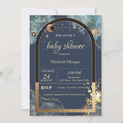 Celestial Gold Sun  Moon Gold Glitter Baby Shower  Invitation