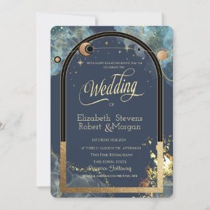 Celestial Gold Sun Moon Gold Glitter Invitation