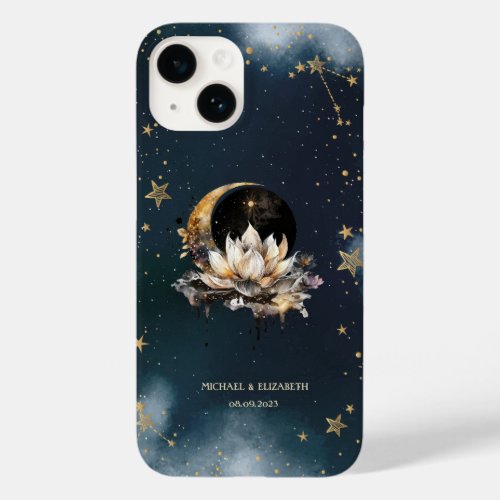 Celestial Gold SunMoon Lotus Stars Night Sky  Case_Mate iPhone 14 Case