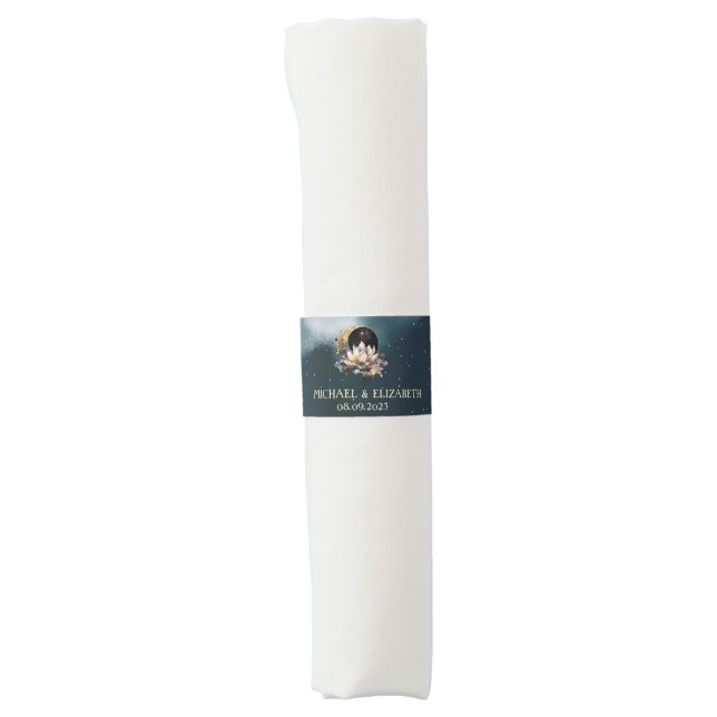 Celestial Gold Sun,Moon,Lotus Stars Night Sky Napkin Bands (Front)
