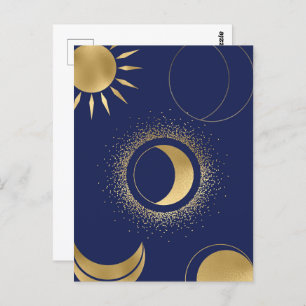 Celestial gold sun moon phases eclipse purple blue postcard
