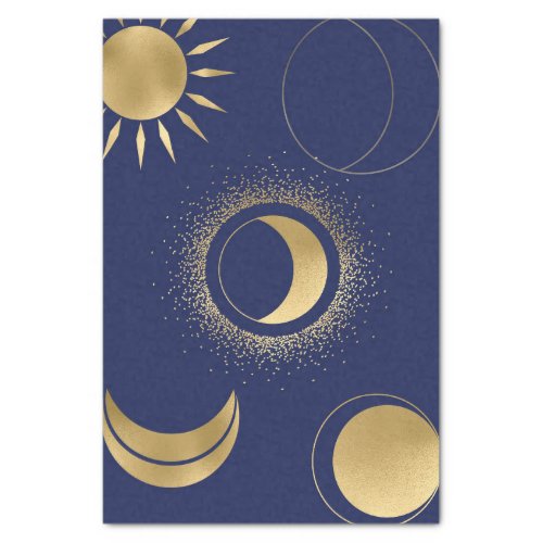 Celestial gold sun moon phases eclipse purple blue tissue paper