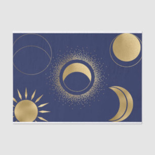 Celestial gold sun moon phases eclipse purple blue tissue paper