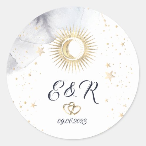 Celestial Gold SunMoonStars  Classic Round Sticker