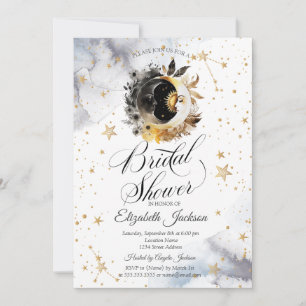 Celestial Gold Sun,Moon,Stars Flower Bridal Shower Invitation