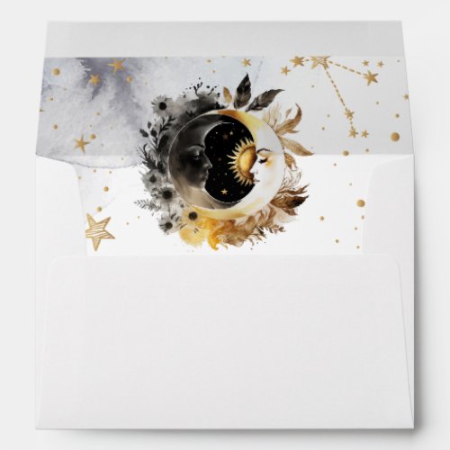 Celestial Gold SunMoonStars Flowers Envelope