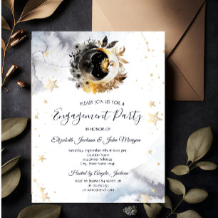 Celestial Gold Sun,Moon,Stars Flowers Invitation