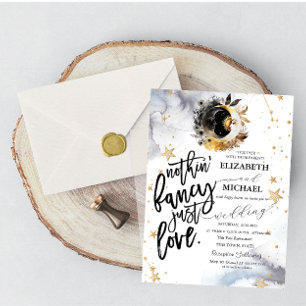 Celestial Gold Sun,Moon,Stars Flowers Wedding Invitation