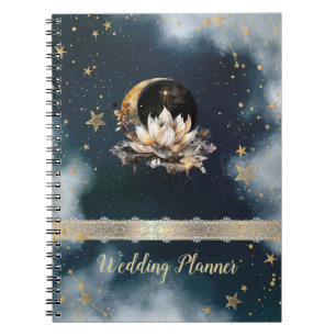 Celestial Gold Sun,Moon,Stars Lotus Night Sky Notebook