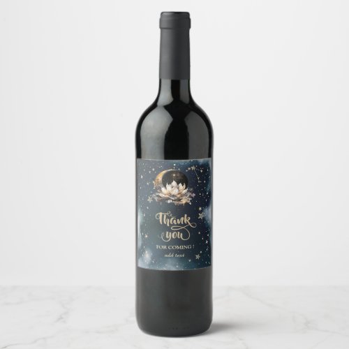 Celestial Gold SunMoonStars Lotus Night Sky  Wine Label