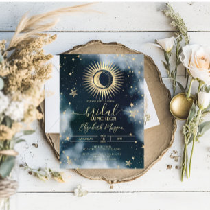 Celestial Gold Sun,Moon,Stars Night Sky Bridal Invitation
