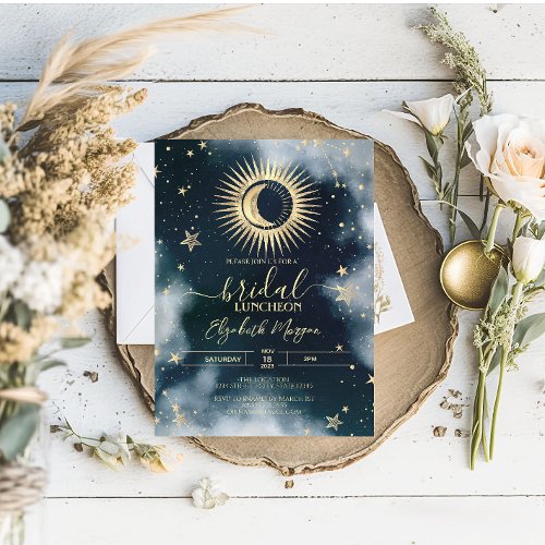 Celestial Gold SunMoonStars Night Sky Bridal Invitation