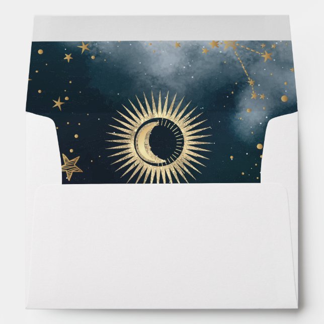 Celestial Gold Sun,Moon,Stars Night Sky Envelope (Back (Bottom))