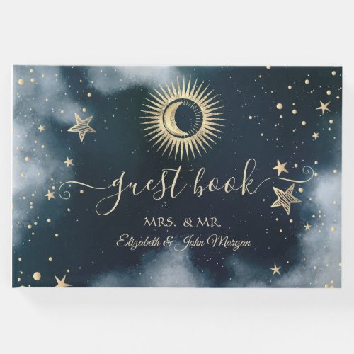 Celestial Gold SunMoonStars Night Sky  Guest Book