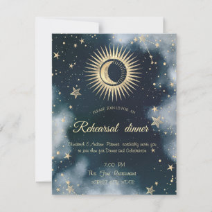 Celestial Gold Sun,Moon,Stars Night Sky Invitation
