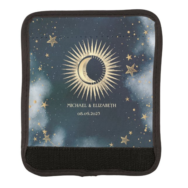 Celestial Gold Sun,Moon,Stars Night Sky Luggage Handle Wrap (Front)