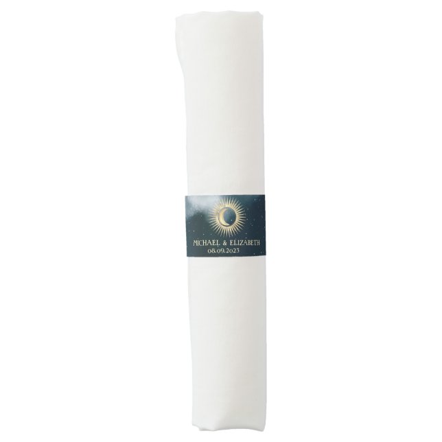 Celestial Gold Sun,Moon,Stars Night Sky Napkin Bands (Front)