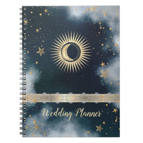 Celestial Gold SunMoonStars Night Sky  Notebook