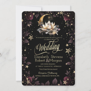 Celestial Gold Sun,Moon,Stars Roses Night Sky Invitation