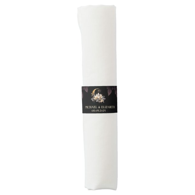 Celestial Gold Sun,Moon,Stars Roses Night Sky Napkin Bands (Front)
