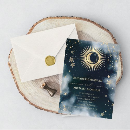 Celestial Gold SunMoonStars Sky Wedding  Invitation