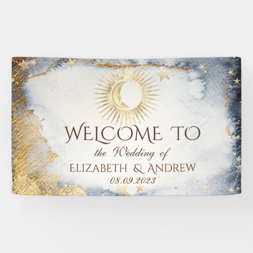 Celestial Gold SunMoonStars Watercolor  Banner