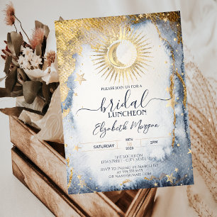 Celestial Gold Sun,Moon,Stars Watercolor Bridal Invitation