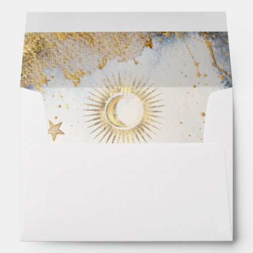 Celestial Gold SunMoonStars Watercolor  Envelope