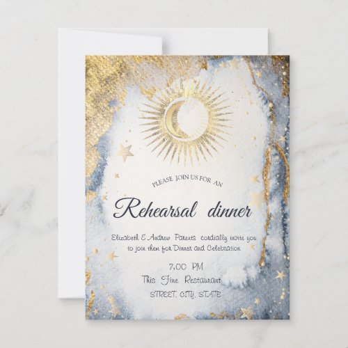 Celestial Gold SunMoonStars Watercolor  Invitation