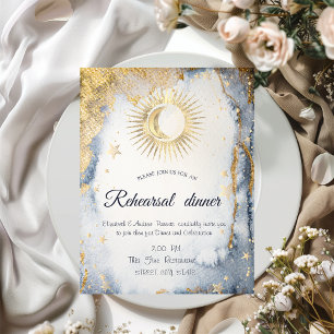 Celestial Gold Sun,Moon,Stars Watercolor Invitation