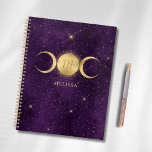 Celestial Gold Triple Moon Purple Monogram Planner<br><div class="desc">This beautiful Celestial design features a gold triple moon with golden stars on a background of purple starry night sky. The triple moon is an ancient symbol representing the Goddess and the cycles of her life (Maiden,  Mother and Crone) Personalize with your name and monogram initial .</div>