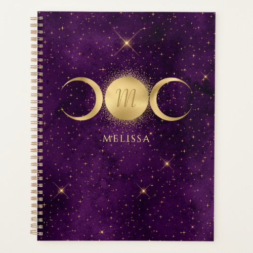 Celestial Gold Triple Moon Purple Monogram Planner