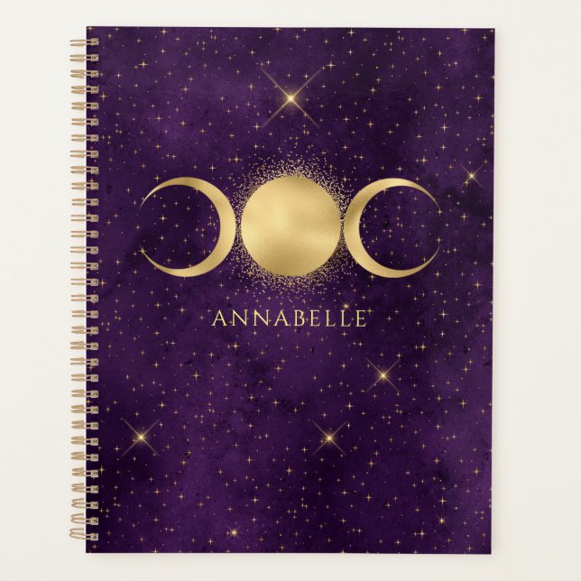 Celestial Gold Triple Moon Purple Personalized Planner (Front)
