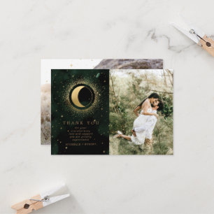 Celestial Gold Two Photo Wedding Thank You Card