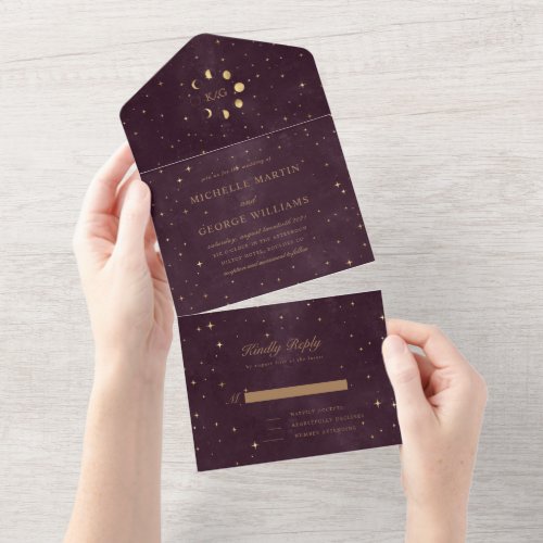 celestial gold wedding all in one invitation