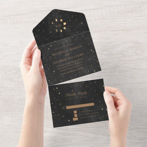 Celestial Gold Wedding All In One Invitation