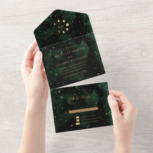 Celestial Gold Wedding All In One Invitation