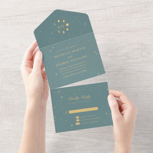 celestial gold wedding no ENV  All In One Invitation
