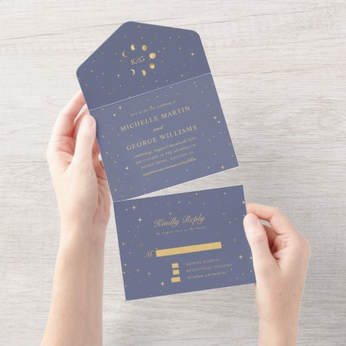 celestial gold wedding  no ENV needed All In One Invitation