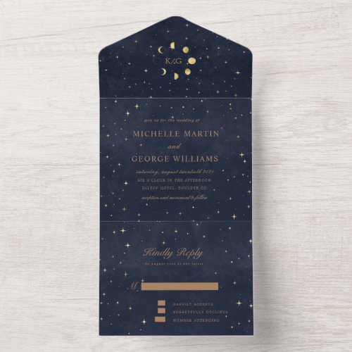 Celestial Gold Wedding No ENV Needed All In One Invitation