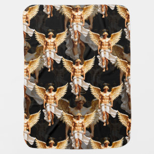 Celestial Golden Angels Pattern Design Baby Blanket
