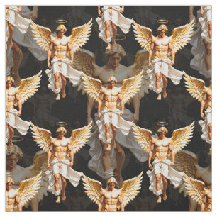 Celestial Golden Angels Pattern Design  Fabric