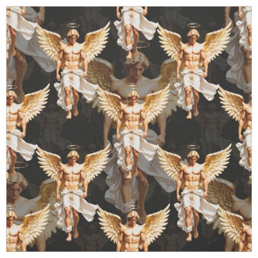 Celestial Golden Angels Pattern Design  Fabric