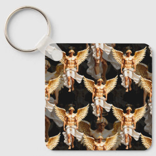 Celestial Golden Angels Pattern Design Keychain