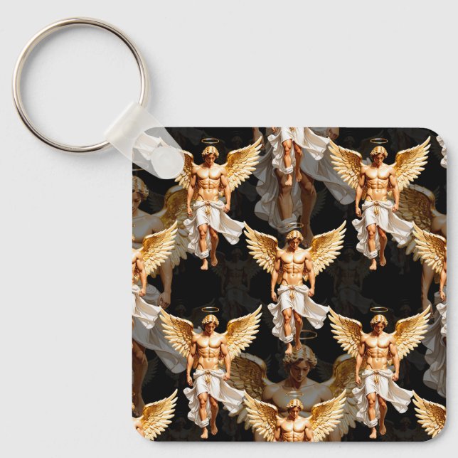 Celestial Golden Angels Pattern Design  Keychain (Front)
